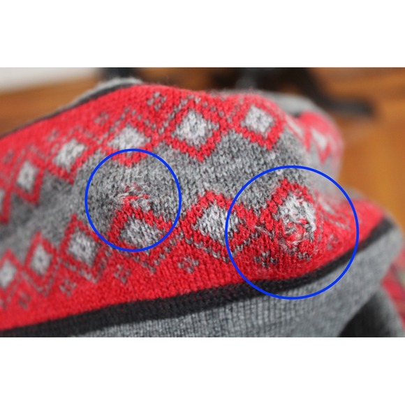 Eddie Bauer M Gray Red 1/4 Zip Merino Wool Fair Isle Mock Neck Sweater - Picture 7 of 9